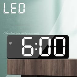 modern rainbow led mirror digital alarm clock with voice control