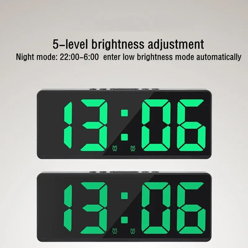 Modern Rainbow LED Mirror Digital Alarm Clock With Voice Control 4