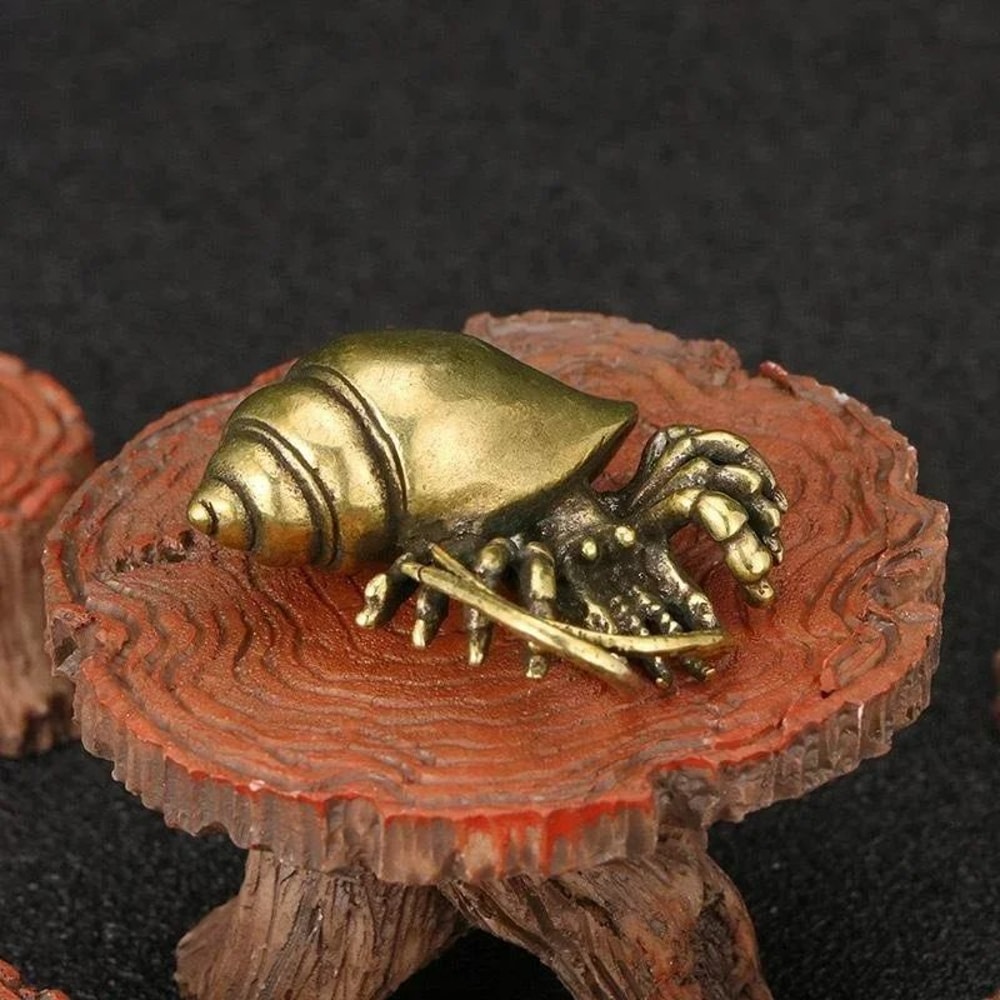 Vintage Brass Hermit Crab Figurine Handmade Sea Animal Statue 1