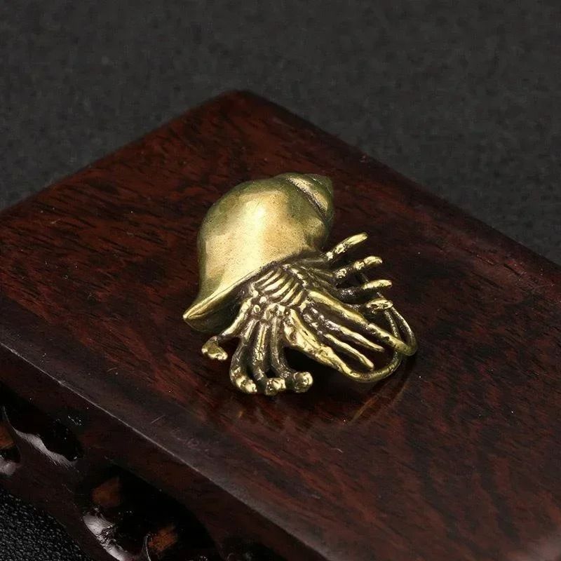 Vintage Brass Hermit Crab Figurine Handmade Sea Animal Statue 2