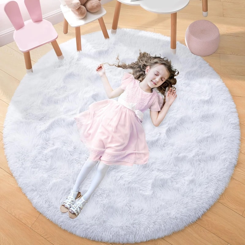 UltraSoft Fluffy Round Rug Shaggy Faux Fur Area Rug For Bedroom Nursery 7