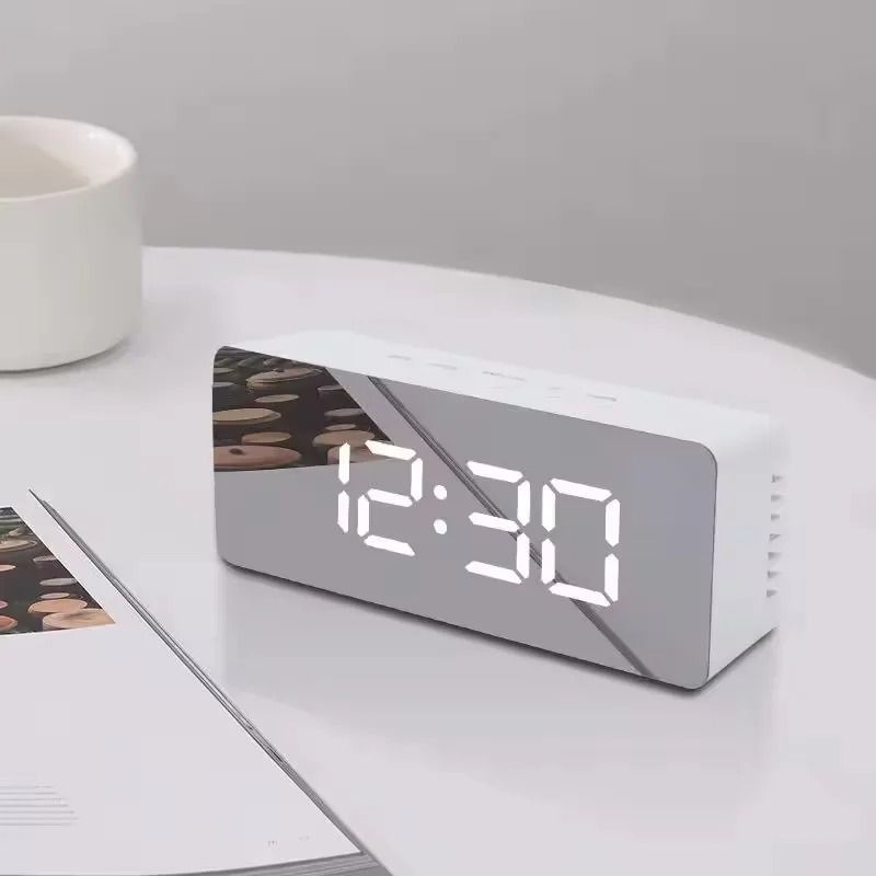 Modern White LED Mirror Digital Alarm Clock Desktop Time Night Light 0
