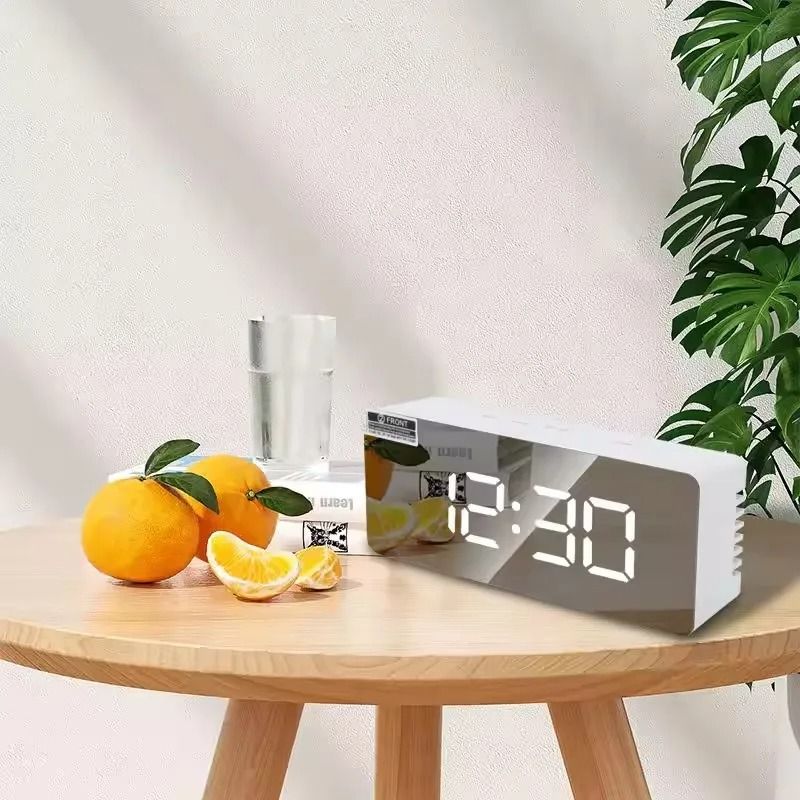 Modern White LED Mirror Digital Alarm Clock Desktop Time Night Light 3