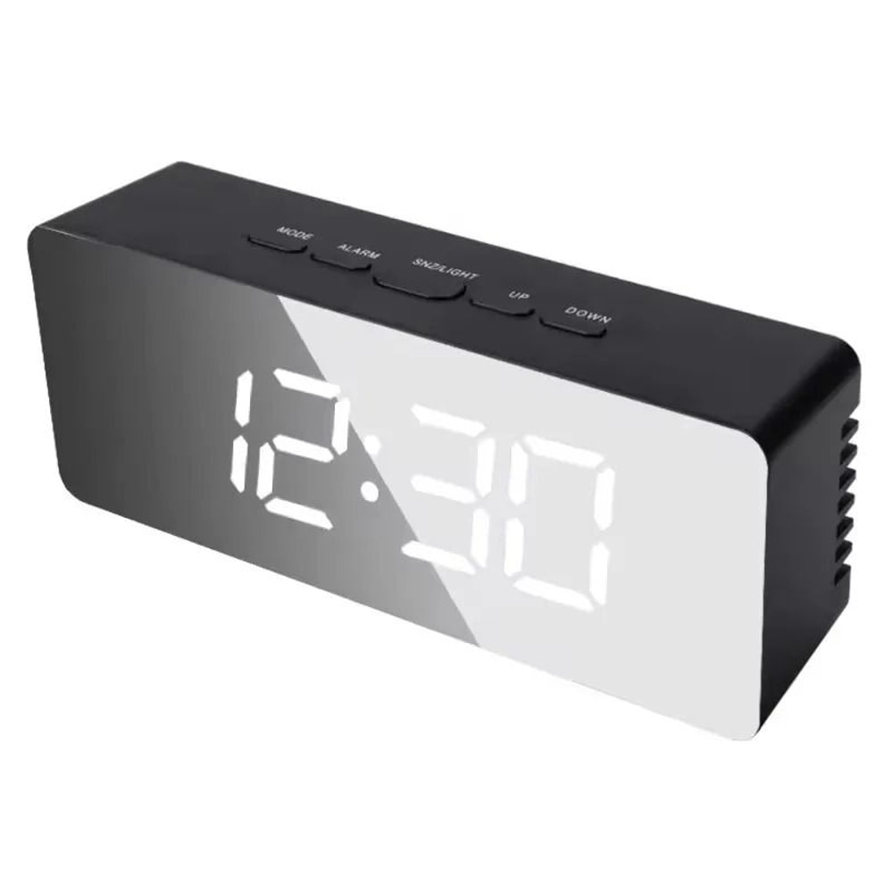 Modern White LED Mirror Digital Alarm Clock Desktop Time Night Light 7