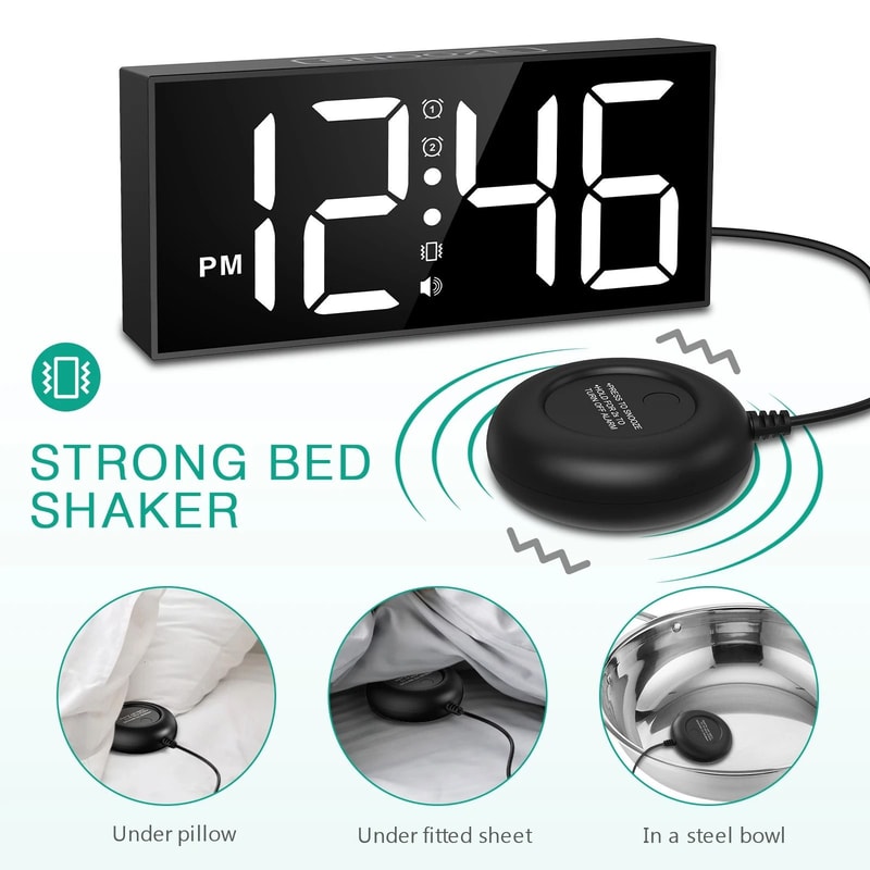 ORIA Vibrating Alarm Clock 75 Large Display LED Digital Clock With Bed Shaker 4