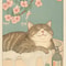 Japanese Tabby Cat In Bathtub Canvas Art Retro Japandi Bathroom Poster 13