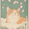 Japanese Tabby Cat In Bathtub Canvas Art Retro Japandi Bathroom Poster 14