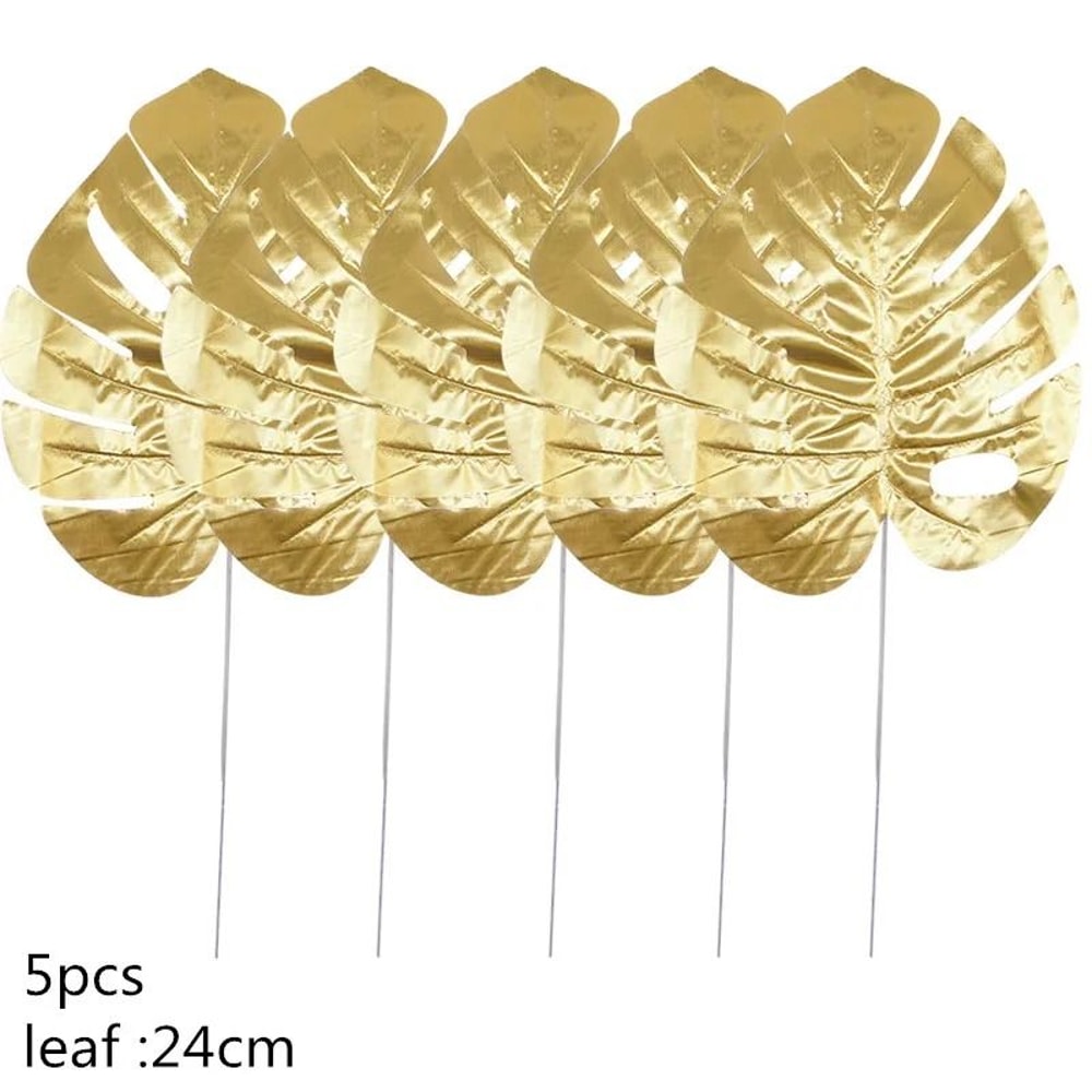 Artificial Monstera Palm Leaves Set Gold Green Silk Tropical Foliage 9