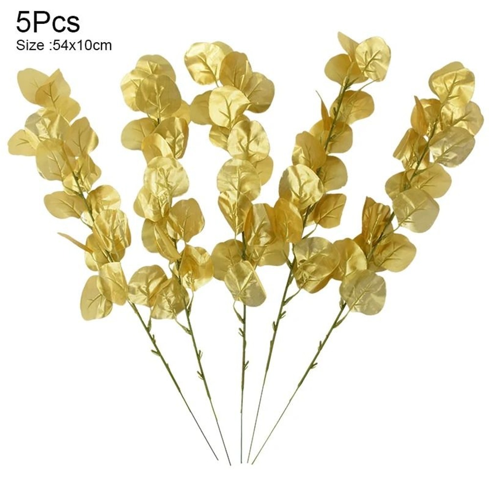 Artificial Monstera Palm Leaves Set Gold Green Silk Tropical Foliage 23