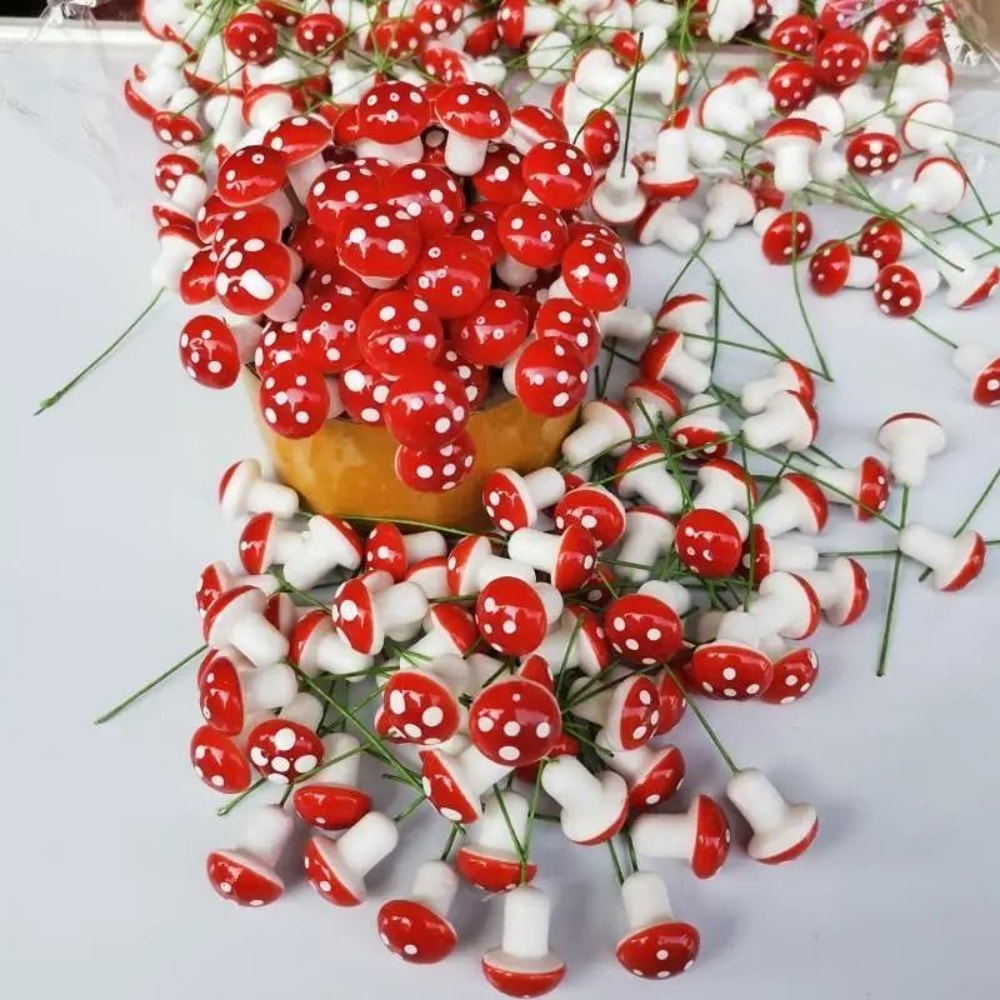 Bulk Mini Foam Mushroom Miniatures Red Spotted Fairy Garden Bonsai Decor 2