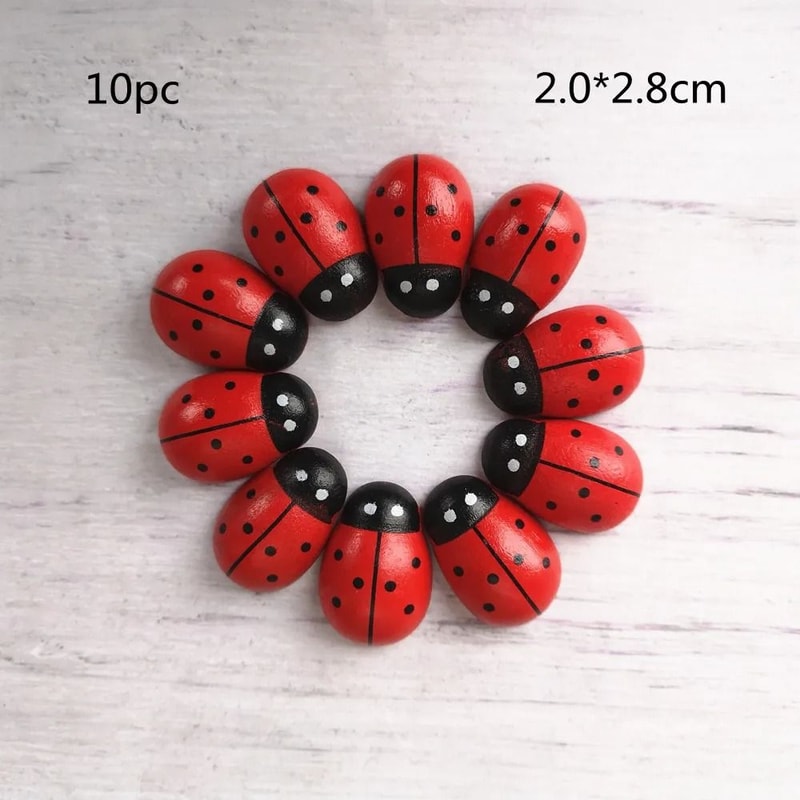 Large Wooden Ladybug Craft Accessories 3D Wood Insect Miniature For Fairy Gardens 8