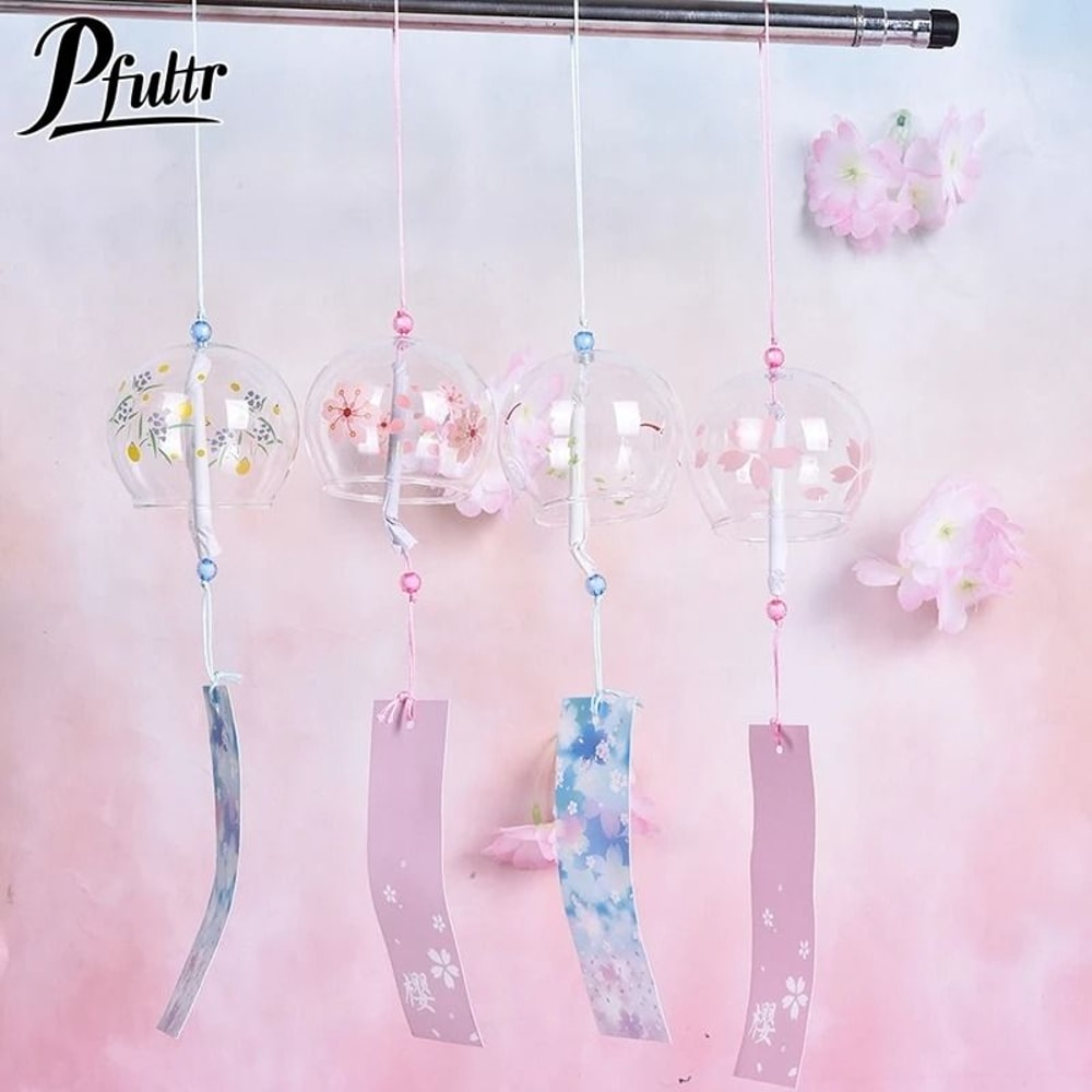 Traditional Japanese Glass Wind Chime Sakura Cherry Blossom Home Decor Bell 0