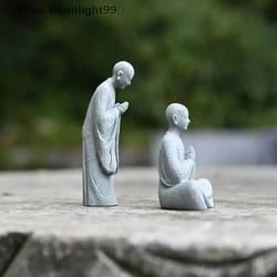 white wishing monk statue | zen oriental buddhist micro landscape ornament