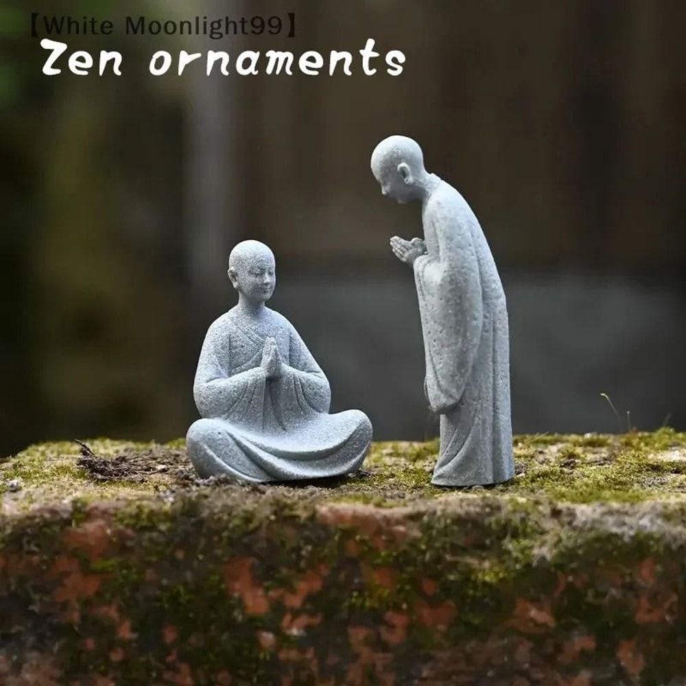 White Wishing Monk Statue Zen Oriental Buddhist Micro Landscape Ornament 3