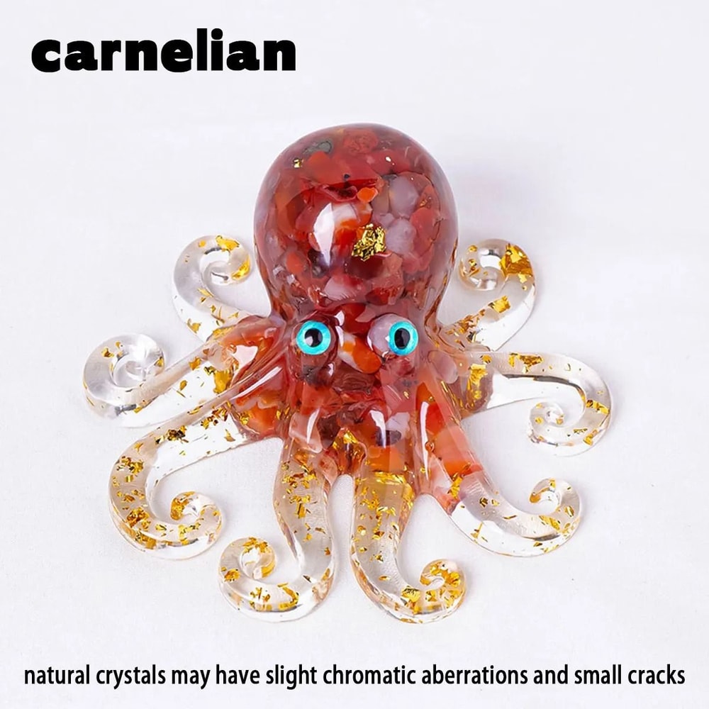 Natural Crystal Gravel Octopus Statue Reiki Stone Resin Ornament For Office Bar 9