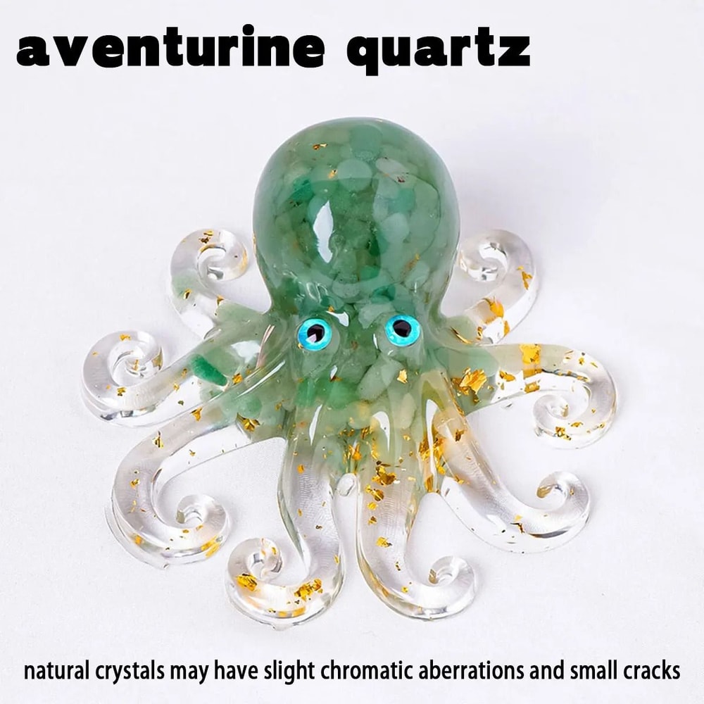 Natural Crystal Gravel Octopus Statue Reiki Stone Resin Ornament For Office Bar 8