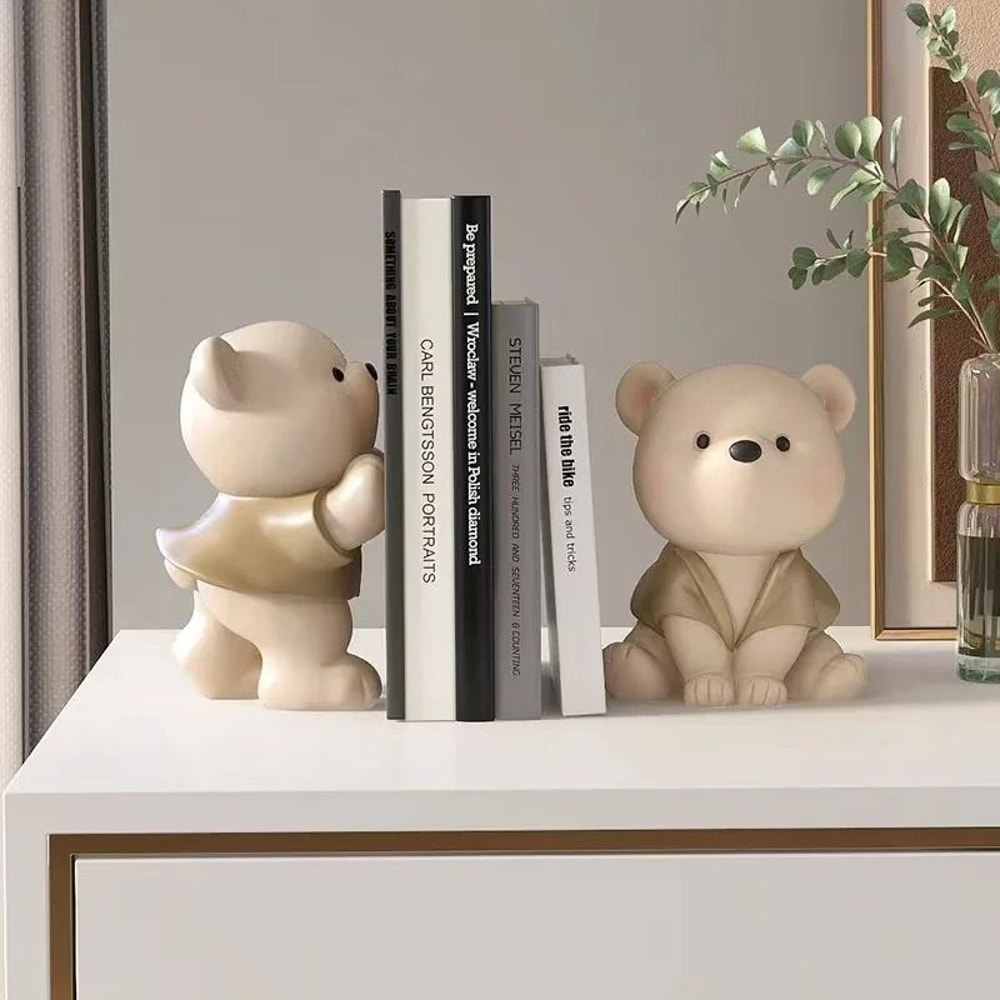 Cream Style Bear Bookend Figurine Cute Nordic Sculpture For Living Room Bookcase 6