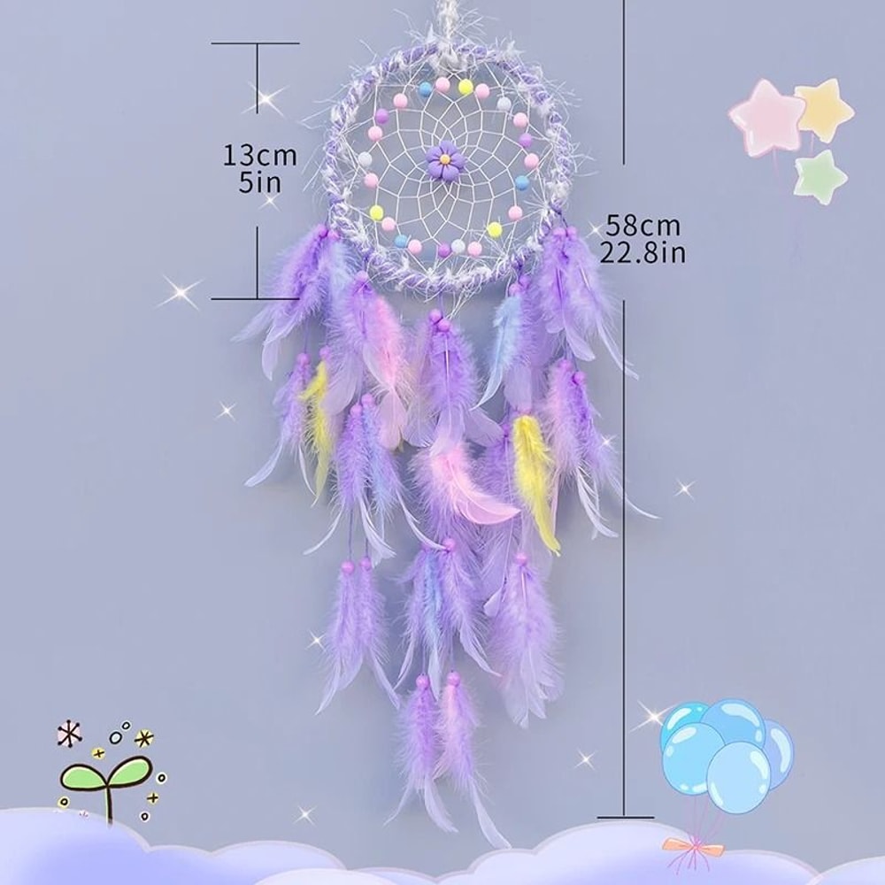 Cream Flower Dream Catcher Handmade Feather Wind Chimes Pastel Wall Pendant 1