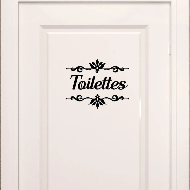 French Toilettes Flower Decal Shabby Chic Vinyl Bathroom Door Sticker 0
