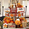 Fall Harvest Wooden Tiered Tray Decor Set Farmhouse Pumpkin Spice Maple Leaf Accents 0