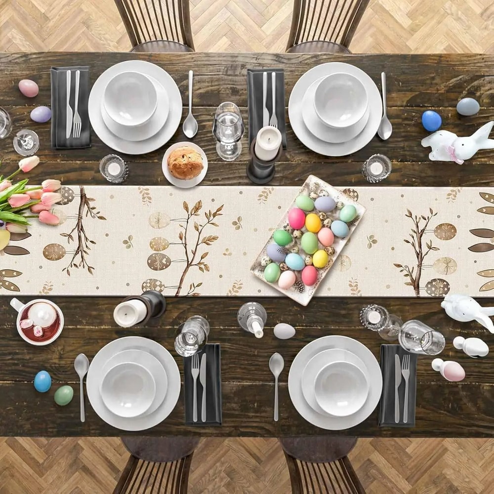 Easter Bunny Botanical Linen Table Runner Rustic Spring Holiday Dresser Scarf 3