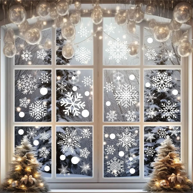 2026 Winter Wonderland Snowflake Window Decals White Christmas Wall Sticker Set 0