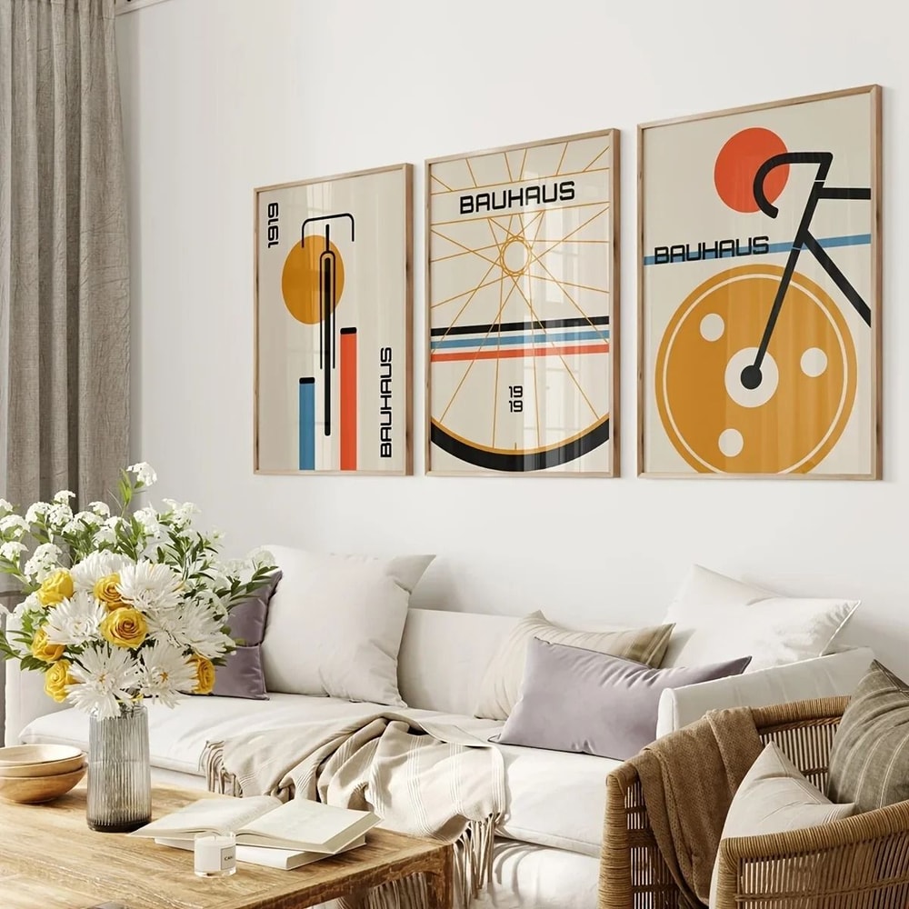 3pc Bauhaus Bicycle Art Prints MidCentury Modern Minimalist Canvas Posters 2