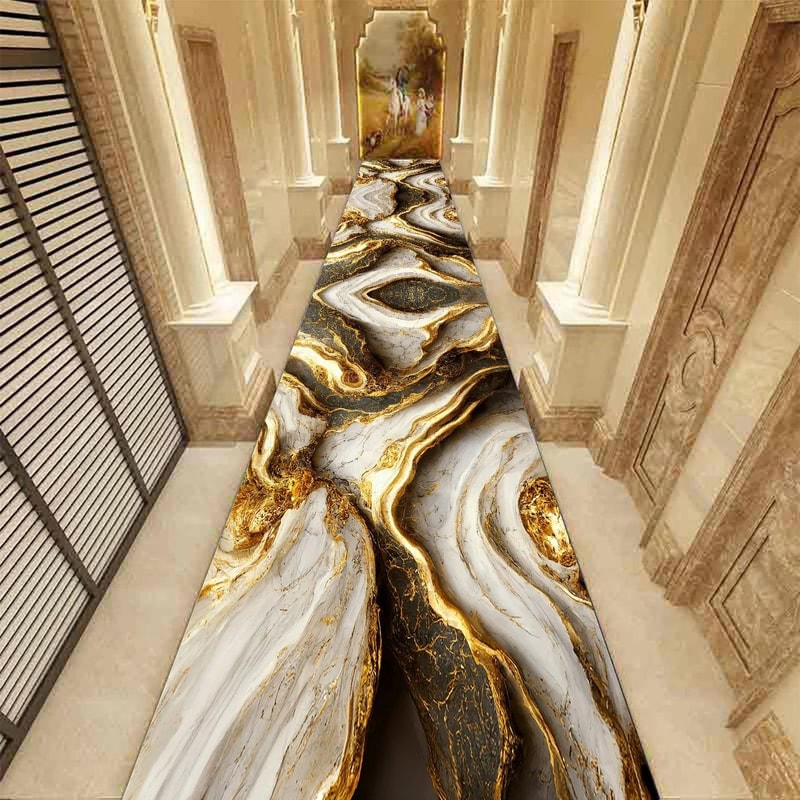 Golden Abstract Marble Corridor Carpet Luxury NonSlip Hotel Passageway Runner 13