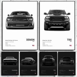 dodge challenger srt hellcat redeye canvas poster | modern sports car wall art
