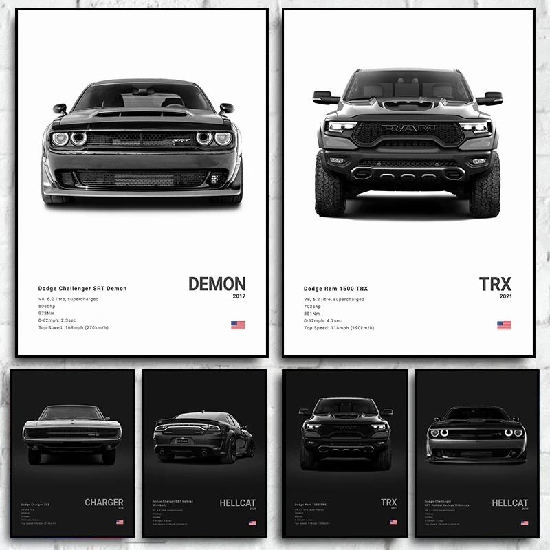Dodge Challenger SRT Hellcat Redeye Canvas Poster Modern Sports Car Wall Art 0
