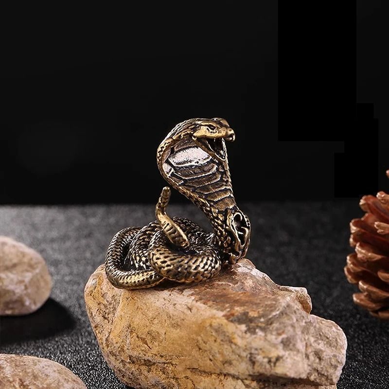 Pure Copper Cobra Miniature Antique Bronze Desktop Snake Ornament 1