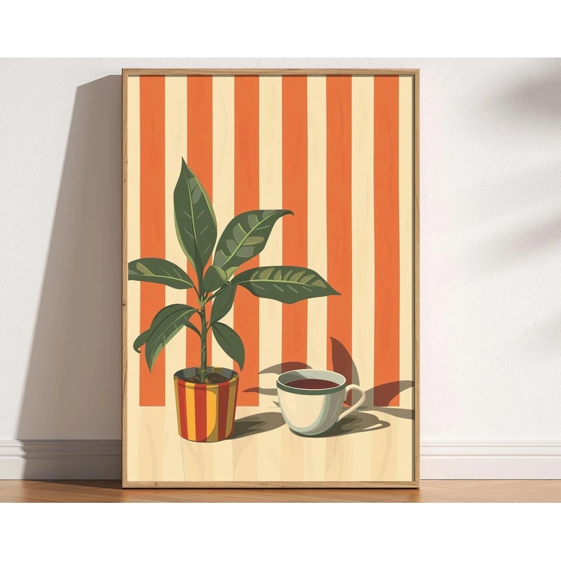 Retro Coffee Stripes Canvas Print Minimalist Kitchen Restaurant Wall Art 7