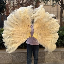 grand ostrich feather folding fan | professional stage & carnival dance fan