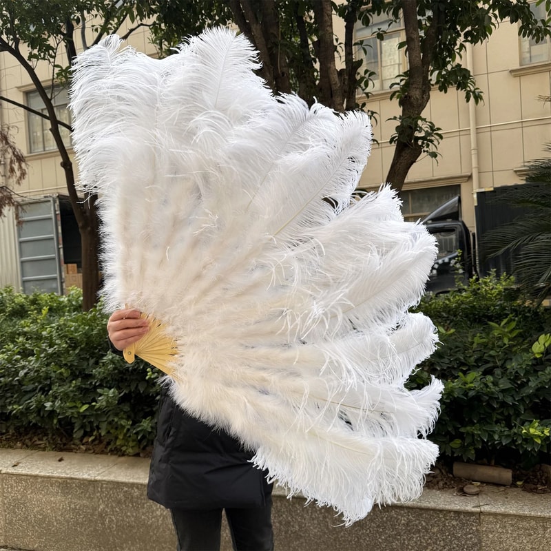 Grand Ostrich Feather Folding Fan Professional Stage Carnival Dance Fan 5