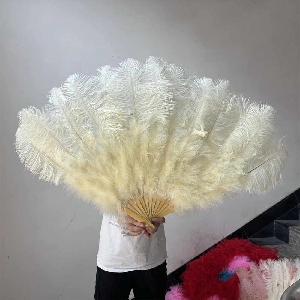 Grand Ostrich Feather Folding Fan Professional Stage Carnival Dance Fan 27