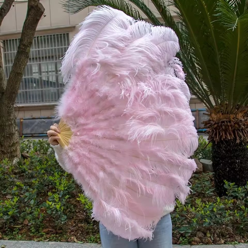 Grand Ostrich Feather Folding Fan Professional Stage Carnival Dance Fan 28