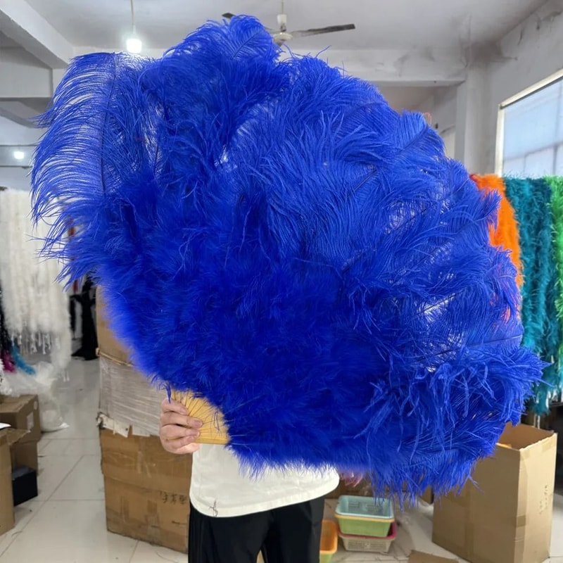 Grand Ostrich Feather Folding Fan Professional Stage Carnival Dance Fan 29