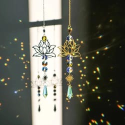 lotus crystal suncatcher pendant | handmade metal & prism wind chime charm