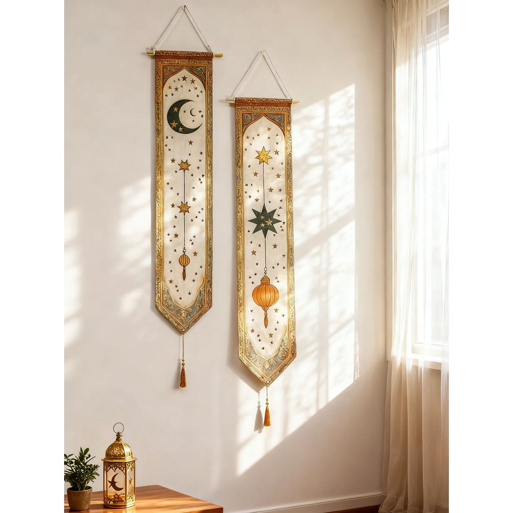 Islamic Ramadan Wall Banner Moon Star Eid Mubarak Festival Tapestry 4