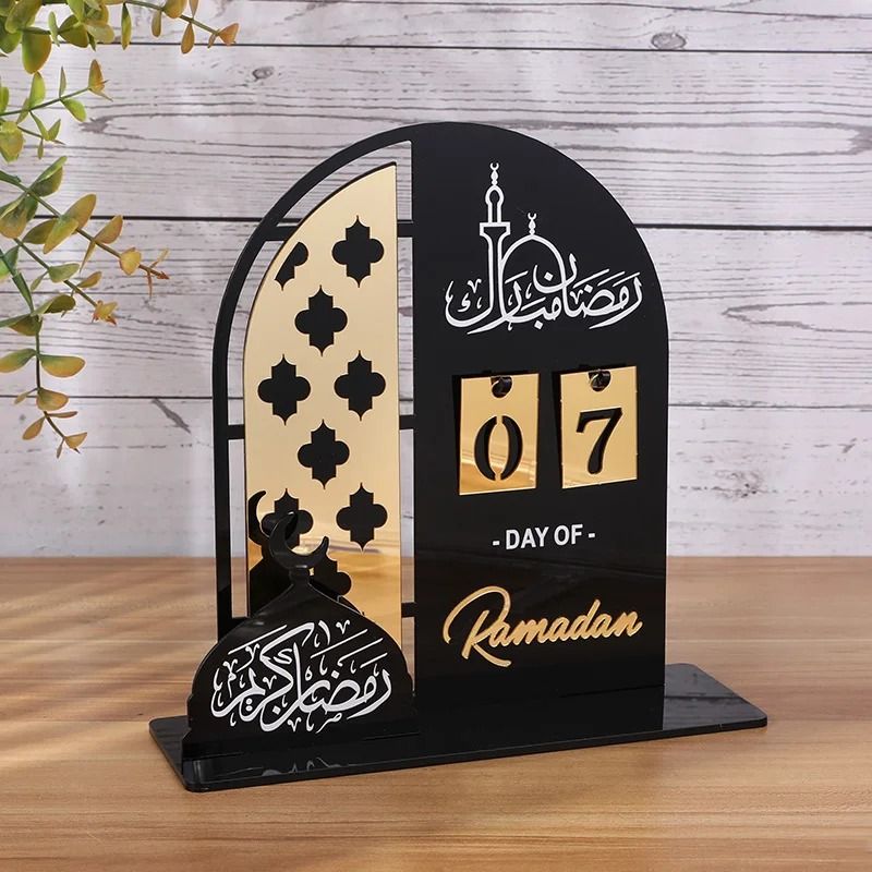 Black Gold Acrylic Ramadan Countdown Calendar Luxury Eid Mubarak Tabletop Decor 1