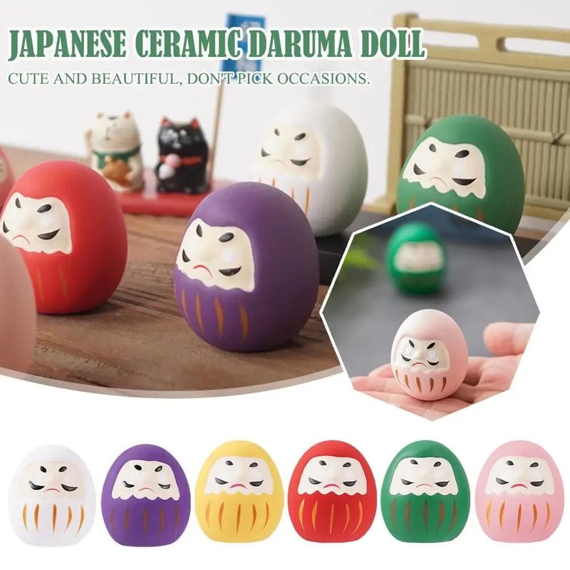 Miniature Japanese Ceramic Daruma Lucky Fortune Charm Zen Home Ornament 3