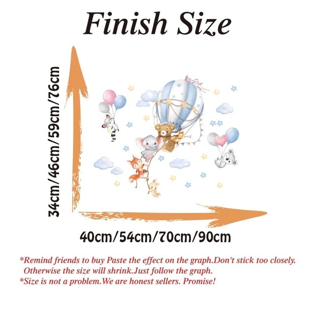 Large Hot Air Balloon Animals Wall Sticker Nursery Bear Elephant Wall Decal 2