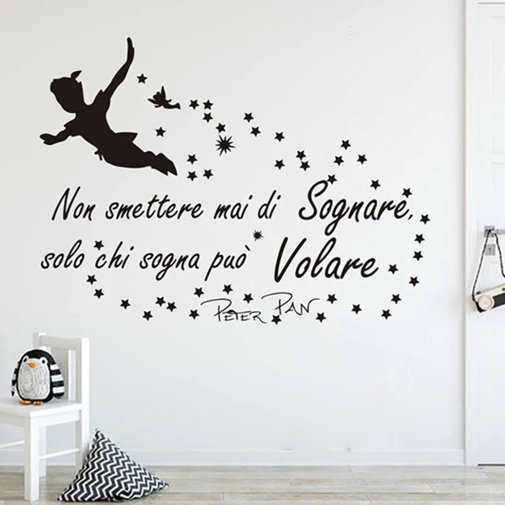 Peter Pan Never Stop Dreaming Italian Wall Decal Nursery Fly Quote Sticker 0