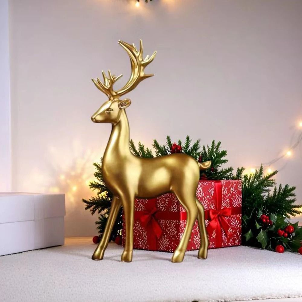 Golden Reindeer Christmas Table Decor 2Piece Elegant Elk Home Statue Set 1