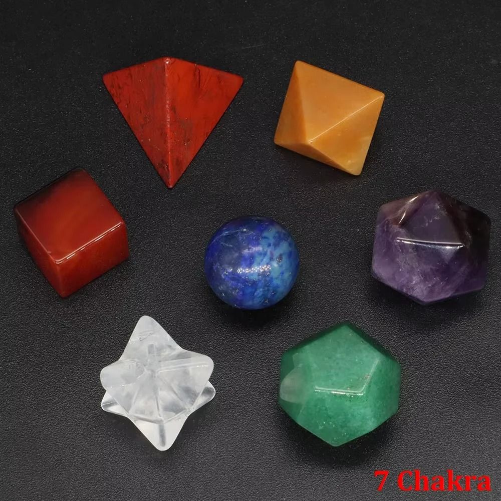 Sacred Geometry Platonic Solids Set Natural Crystal Reiki Healing Stones 15
