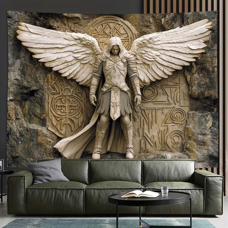 Glam Style 3D Angel Wall Tapestry Ethereal Polyester Hanging Art For Home Office 5