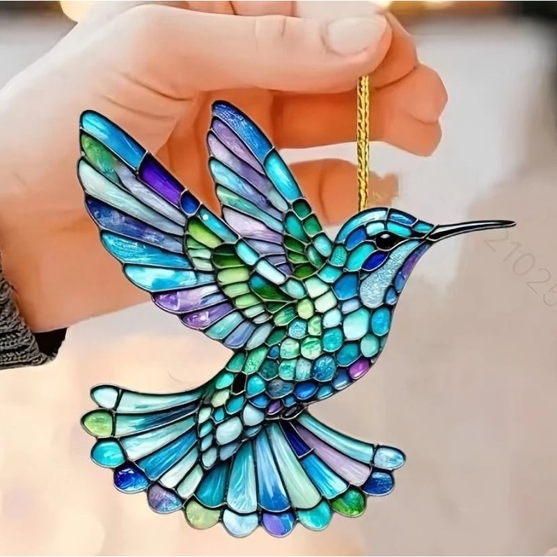 Acrylic Colorful Hummingbird Suncatcher Kawaii Garden Car Hanging Pendant 0
