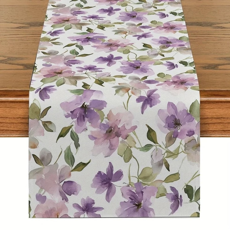 Watercolor Floral Green Plant Table Runner Modern Botanical Linen Dining Decor 3