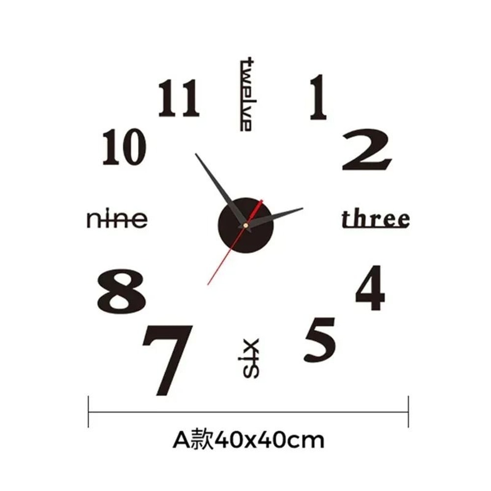 Large 3D DIY Silent Wall Clock Modern PunchFree Wall Sticker Clock 3