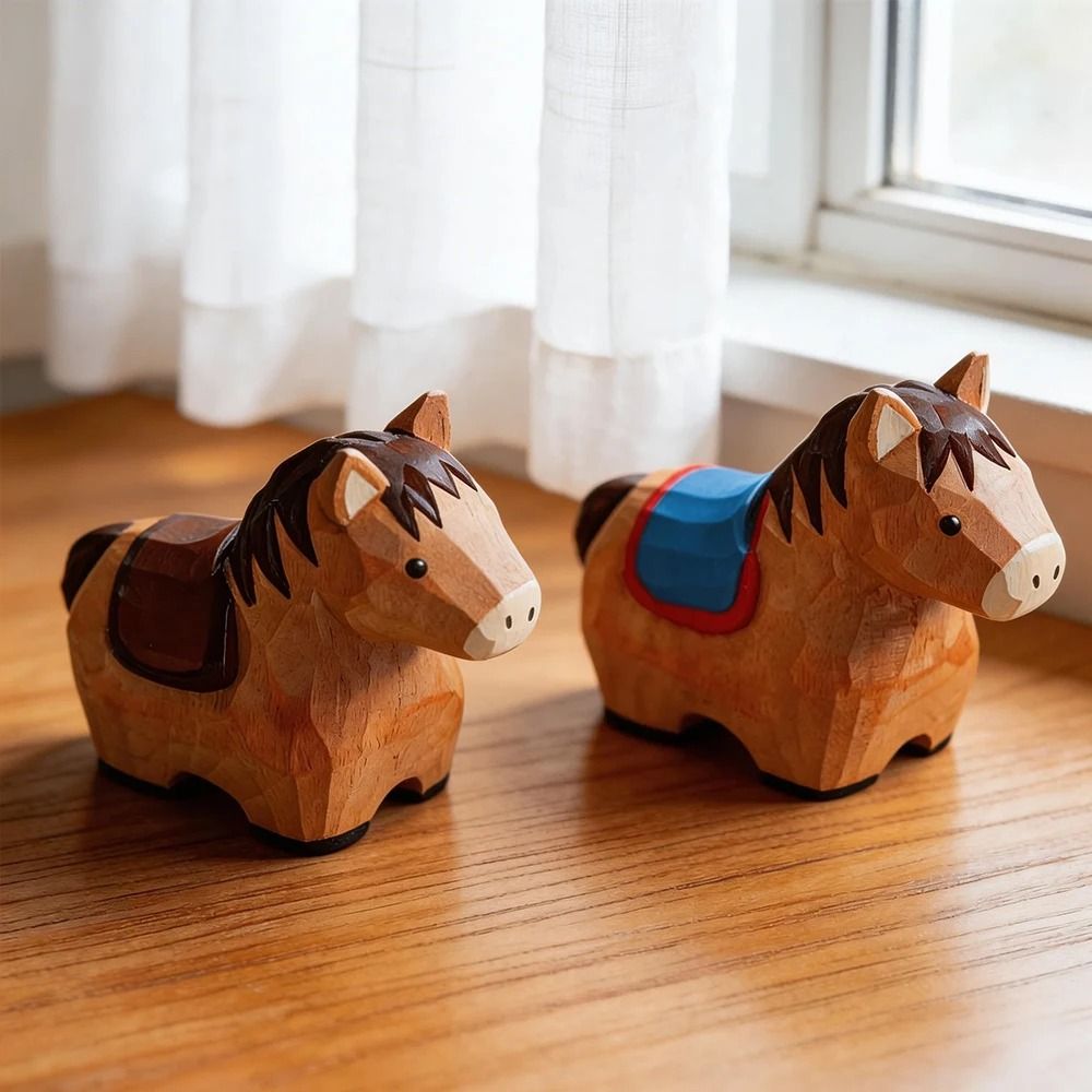 Handmade Decorative Wooden Horse Figurine Cute Animal Carving Desktop Ornament 1